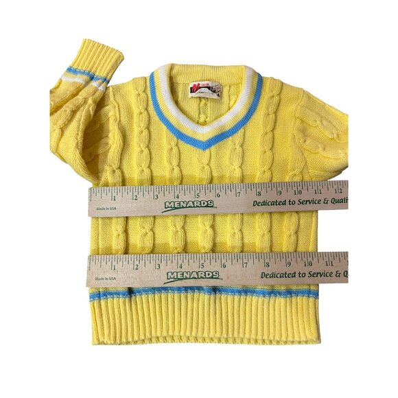 Vintage Mimi Sweater Little Boys 3 Yellow Blue White Cable Knit V-Neck Used - Picture 10 of 11